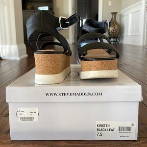 Steve Madden Kirsten Black Leather Platform Sandals